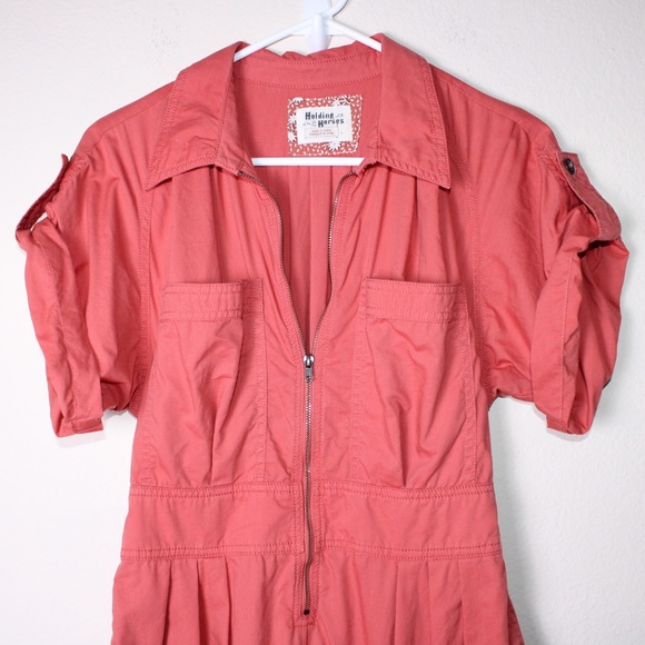 Holding Horses Anthropologie Sz 4 Salmon Utility Romper Jumpsuit Shorts Safari - Picture 3 of 15